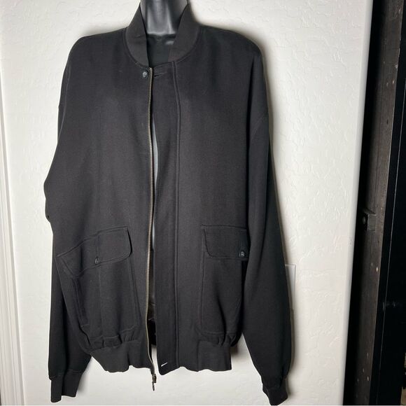 Vintage 100% Silk Black Oversized Bomber Jacket Minimalist Classic XLT - Picture 1 of 11